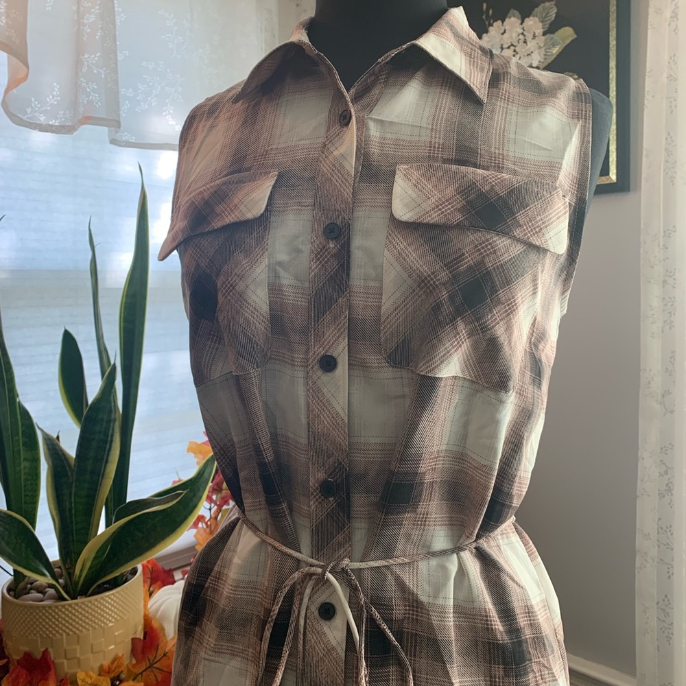 High line Collectibe Plaid Button-Up Sleeveless Dress with Tie Waist
